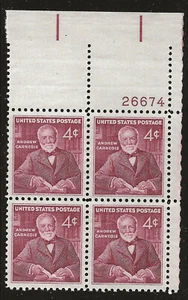 US Scott #1171, Plate Block #26674 1960 Carnegie 4c FVF MNH Upper Right - Picture 1 of 1
