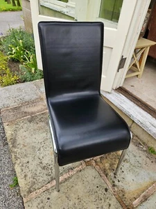 Real leather black & chrome dining chairs 4 - Picture 1 of 8