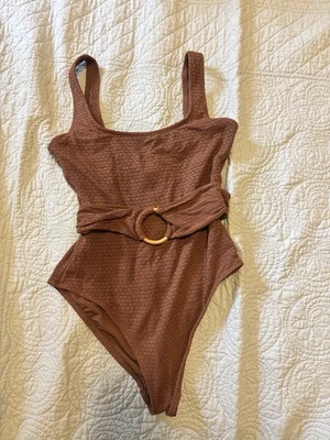 Traje de baño antiguo azul marino marrón estilo años 70 boho 1 pieza talla pequeña Foto 1 de 3