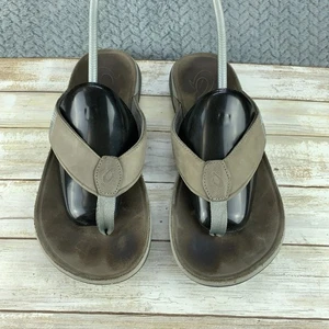 OluKai Tuahine Herren Größe 11 Strand Flip Flops Sandalen Leder hellbraun braun - Bild 1 von 4
