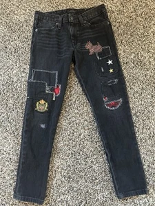 Polo Ralph Lauren Astor Slim Boyfriend Jean Girls 8 Black Patch Patchwork - Picture 1 of 9