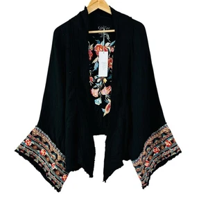 Kyla Seo Caite Kimono Jacket Top Embroidered Back Sleeve Karyn Black Small NWT - Picture 1 of 22