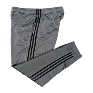 Taglia LARGE - ADIDAS - Pantalone Uomo Abbagliante Setoso Lucido Grigio Scuro Nero Righe *EUC* - Foto 1 di 10