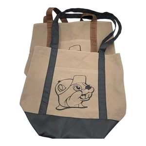 Buc-ee’s Canvas Tote Bag Beaver Logo Brown & Black Trim Heavy Duty Carry Shopper - Picture 1 of 13