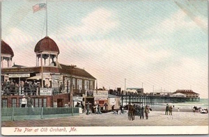 c1900s OLD ORCHARD BEACH Maine Postcard "The Pier" Tintype Studio / Beach View - Bild 1 von 2