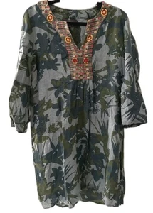 Johnny Was Workshop Dress Womens Sz S Shift Tunic Linen Embroidered Boho Hippie - Picture 1 of 14