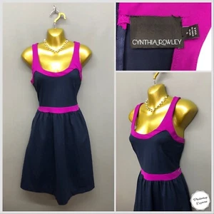 CYNTHIA ROWLEY Navy Mix Skater Sports Stretchy Dress Small - Picture 1 of 12