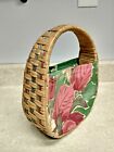 Vintage Wicker Retro Fabric Basket / Purse/Sewing Basket Decor 40s 50s 8 1/2x10”