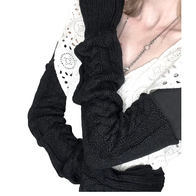 Cable Knit Sweater Arm Warmers Black Knee Socks Elbow Length Long Chunky Gloves - Image 1 of 4