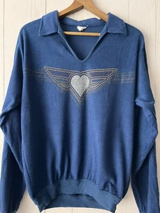 Vintage 1970’s Sweatshirt V Neck Pullover Disco Roller Skating Blue Wonder Woman - Picture 1 of 12
