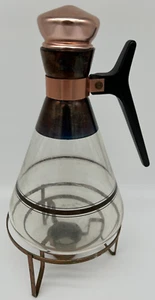 Inland Glass & Copper 10" Tall Coffee Pot Carafe w/ Burner~USED~Vintage - Picture 1 of 6