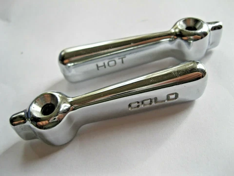 SET ANTIQUE VINTAGE 9 SPLINE HOT COLD WATER CLUB / LEVER TYPE FAUCET HANDLES NOS Cover