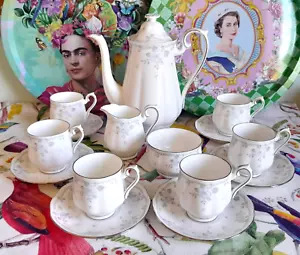 VINTAGE ROYAL ALBERT SATIN ROSE FLORAL COFFEE SET FOR 6 POT SUGAR CREAMER DUOS - Picture 1 of 12