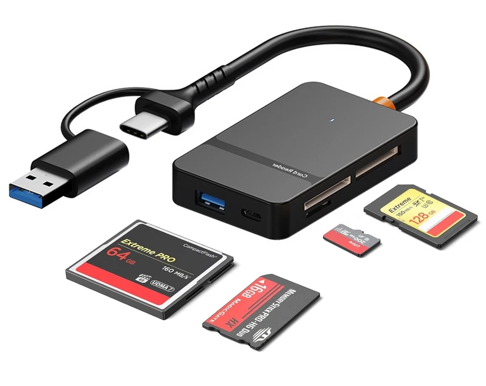 USB C USB3.0 Multi-Kartenleser SD/TF/CF/Micro SD/MS 8 in 1 PC/Mac/Handy/Linux - Bild 1 von 4