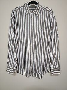 Johnston & Murphy Button Up Shirt Mens XL Long Sleeve Brown Blue White Striped