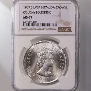 1959 Bermuda Silver Crown Colony Founding NGC Certified MS67 Elizabeth II - Picture 1 of 4