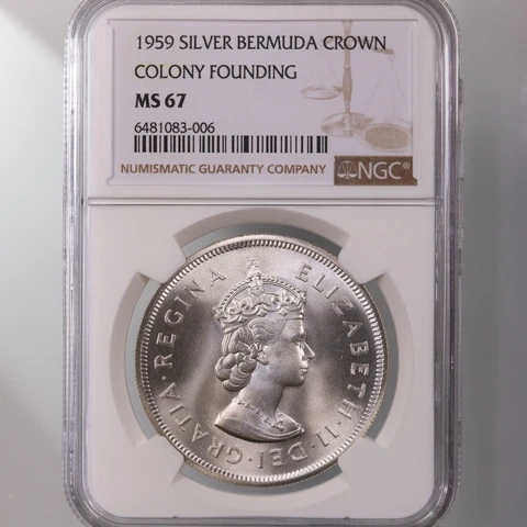 1959 Bermuda Silver Crown Colony Founding NGC Certified MS67 Elizabeth II Cover