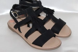 DR SCHOLLS Black Tassel Strappy Gladiator Open Toe Flat Sandals Sz 7 - Picture 1 of 8