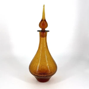 Pilgrim Crackle Glass Genie Decanter Bottle With Stopper Honey Amber Vintage - Picture 1 of 7