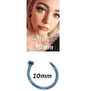 10mm blue Nose Ring Surgical Steel Hoop Lip Rings Small Thin Body Piercing. - Picture 1 of 6