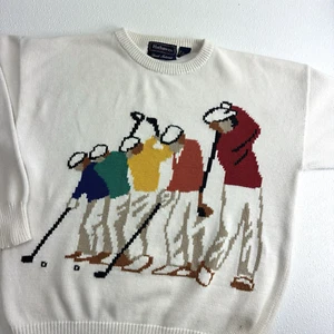 Vintage 90er Hathaway Golf Neuheit Pullover große Hand Intarsien Strick Regenbogen GOLF - Bild 1 von 14
