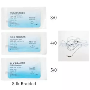 3Sizes Dental Surgical Suture Silk Braided Non Absorbable Suture Needled Train - Picture 1 of 10