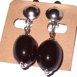 Ohrclips schwarz oval silberf Clips lang - Bild 1 von 3