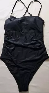 Size Medium Womens One Piece Swimsuit Black Ruched Sides - Picture 1 of 2