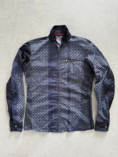 Giacca PRADA Total Pattern Zip Up Uomo S Logo Raso Blu Navy Vintage di JP