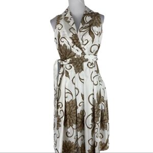 Ceces New York Off White and Tan Floral Dress Size 8