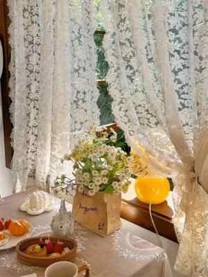 Vintage Embroidered Gauze Curtains Lace Curtain for Bedroom Living Room Drapes - Image 1 of 4