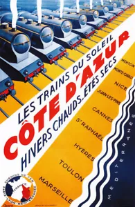 Póster de viaje ferrocarril francés TX201 de colección La Costa Azul reimpreso A2/A3 - Imagen 1 de 1