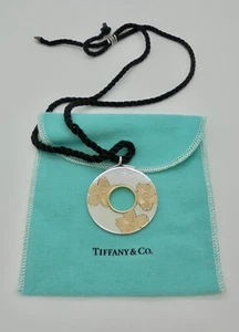 Tiffany & Co. Flower Disc Pendant in Silver & 18k Rose Yellow Gold Cord Necklace - Picture 1 of 7