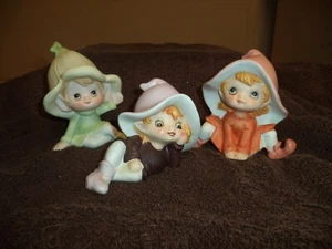 Vintage Set Of 3 Home Interior "Pixie Elves Figurines With Tulip Hats" #5615 - Picture 1 of 3