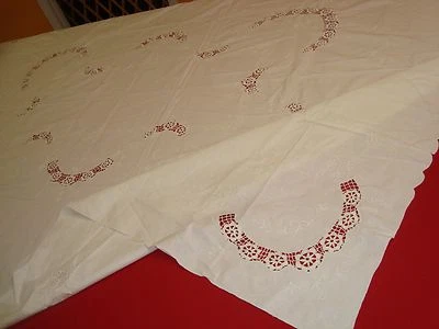 NEW ELEGANT EMBROIDERED CROCHET Fabric TABLECLOTH 66" x 83" 8 NAPKINS Rectangle - Image 1 of 4