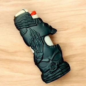 Black Metal Skull Lighter Case w Bottle Opener See Hear Speak No Evil Gothic Bic - Picture 1 of 1