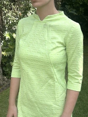 Verdadero Vestido Vintage Años 60 M Hecho a Mano Vibraciones Asiáticas Verde Lima Poli Bond Niña Mod Foto 1 de 4