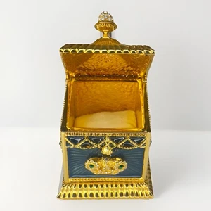 Wendy Reed Green Enameled Trinket Box Swarovski Crystals 14k Gold Plate Finish - Picture 1 of 8