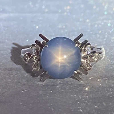 Anillo estilo antiguo Pt900 diamante 0,11 quilates zafiro estrella certificado 3,88 quilates 7,1 g EE. UU.:5 Foto 1 de 4