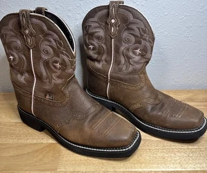 Justin Gypsy Pink Embroidered Womens Brown Leather Western Boots 10 B L9965 - Picture 1 of 17