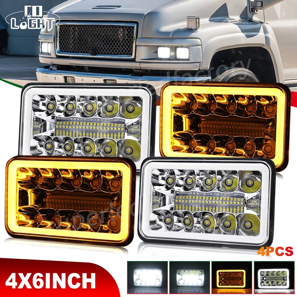Faros LED de haz alto/bajo H4 4 piezas aptos para GMC C4500 C5500 Topkick 2003-2009 DOT 4x6" Foto 1 de 4