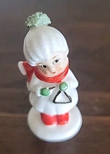 Vintage Napco Bone China Christmas Girl Figurine Holding a Triangle 2" - Picture 1 of 5