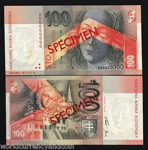 SLOVAKIA 100 KORUN NEW 1996 EURO *Specimen* MADONNA UNC RARE CURRENCY BANK NOTE - Picture 1 of 1