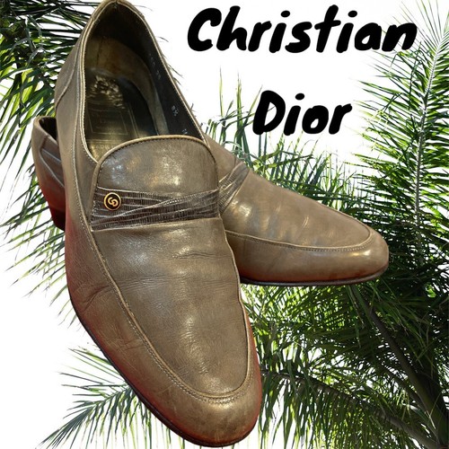 Mocassini eleganti Christian Dior da uomo in pelle grigio taglia 8 5 M Made in Italy