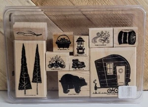 Estampilla de goma con bloque de madera Stampin' Up Happy Bear remolque de fogata 10 piezas - Imagen 1 de 5