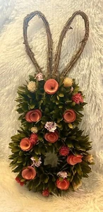 Easter Bunny Wood Chip Wreath Floral Greenery Door Decor Spring Farmhouse - Picture 1 of 10