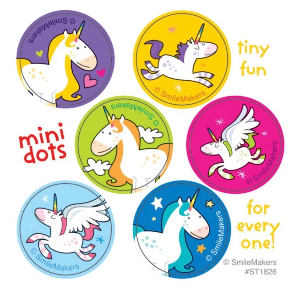SMILEMAKERS 60 Unicorn Mini Dot Stickers Party Favors Teacher Supply magical chore chart