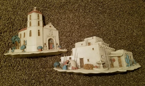 TWO Vintage Burwood Pueblo Adobe Hacienda Church Mission 3291- 1A & 2A Wall Art Cover