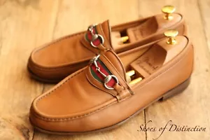 Gucci Tan Brown Leather Silver Bit Loafers Shoes Men's UK 7 E US 8 EU 41 - Picture 1 of 11