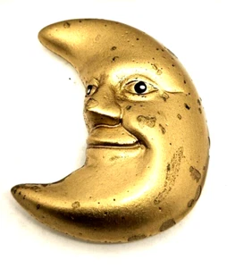 2" Crescent Moon Face Fridge Magnet Man in The Moon Gold-Tone (J13) - Picture 1 of 2